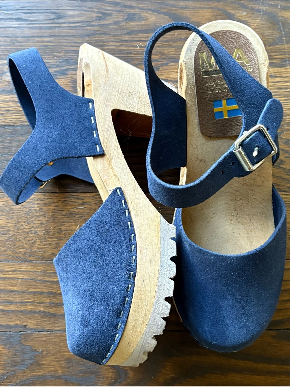 MIA Sofia Navy Wood Heeled Clogs
